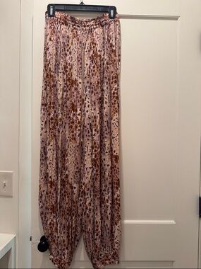 Free People Rayon Joggers with Brown and Mauve Print